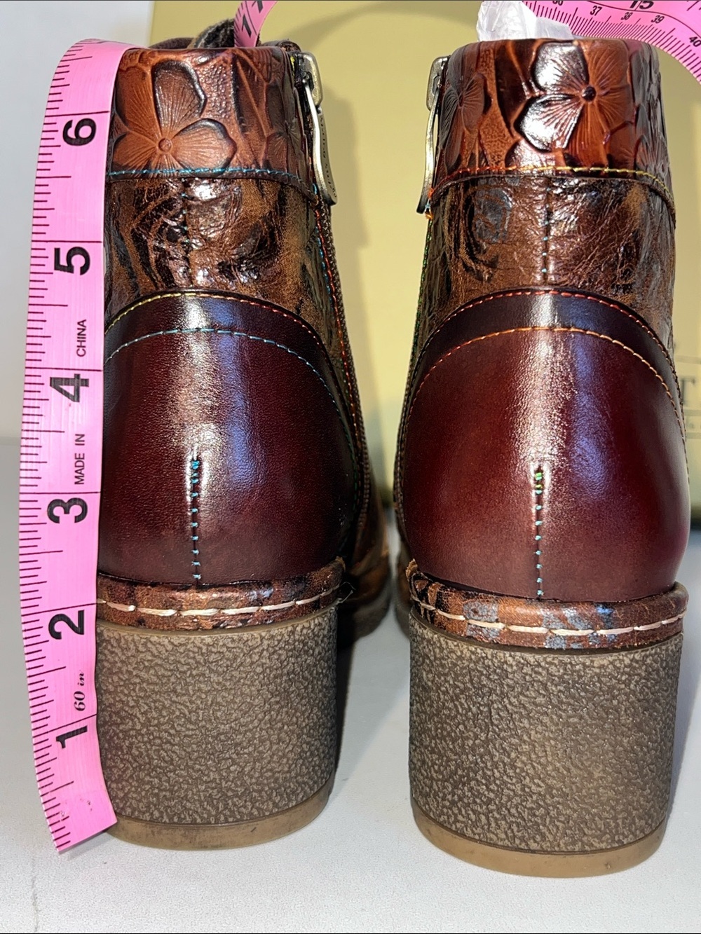 L'Artiste by Spring Step Brown Floral Embossed Leather Lace-Up Boot - Picture 8 of 16